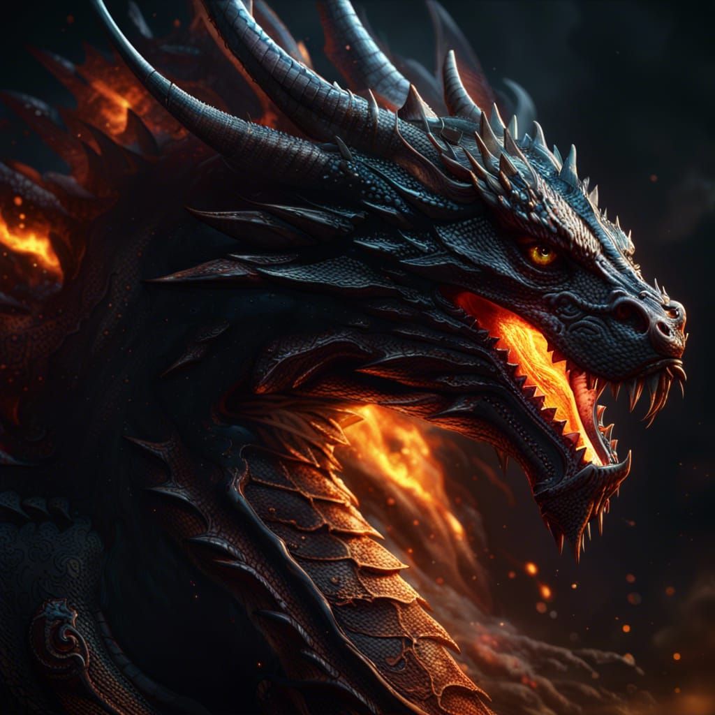 Epic Flame-Breathing Dragon in Dark Fantasy Style
