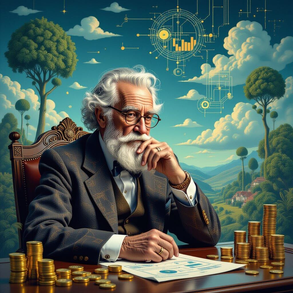 Clockwork Grandfather with Glowing Financial Charts