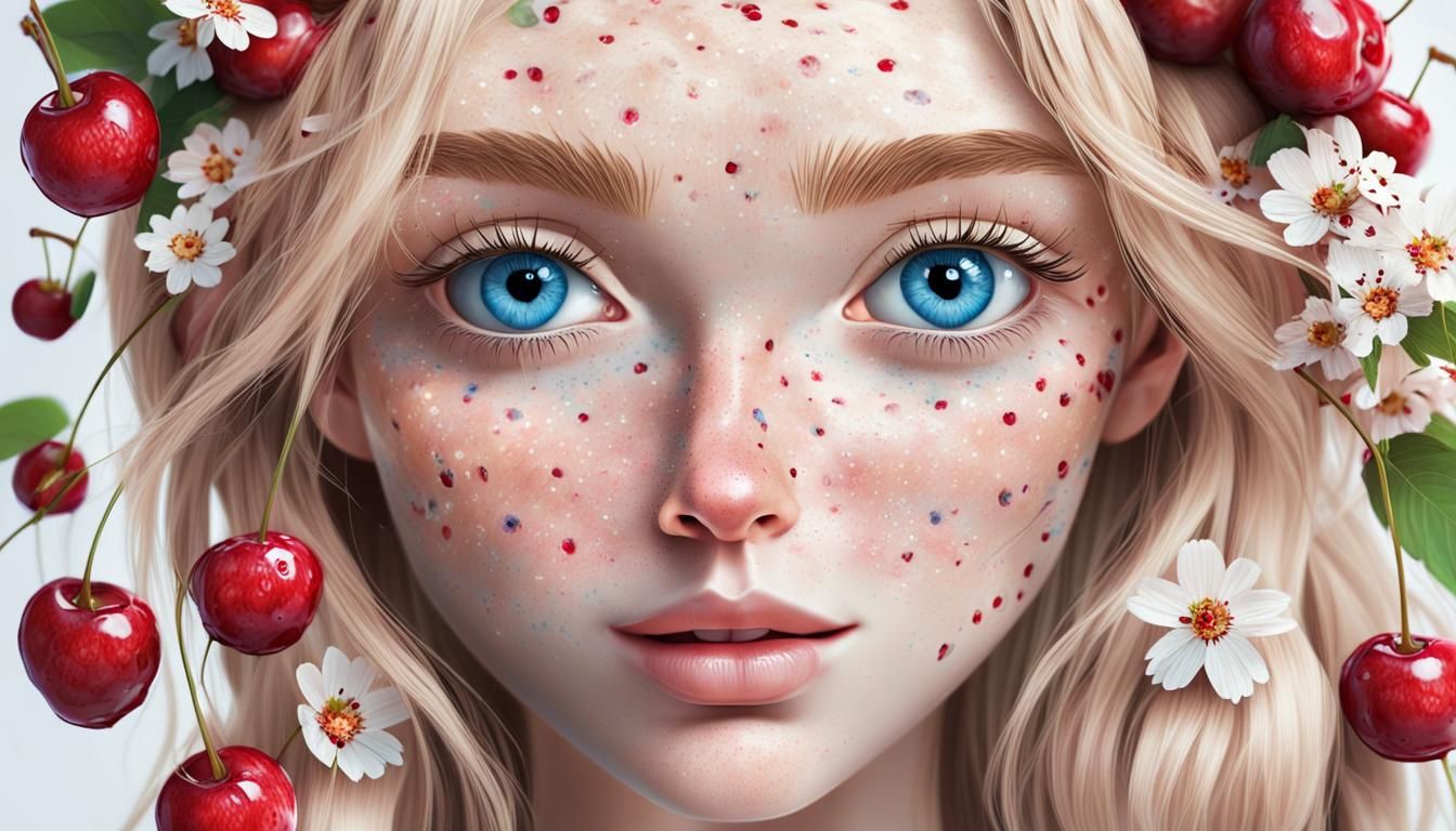 Girl with Cherries Illustration in 8K