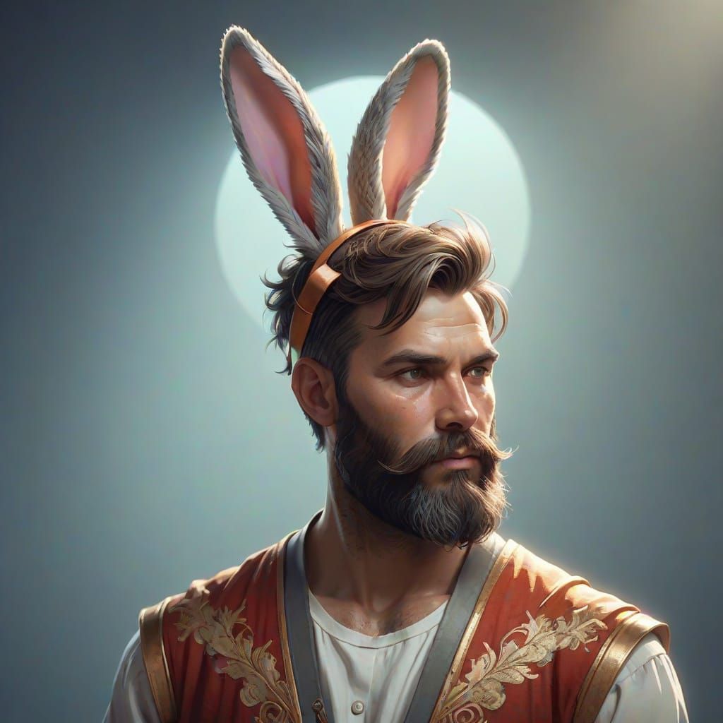 Bearded Man with Bunny Ears: Hyperdetailed Portrait
