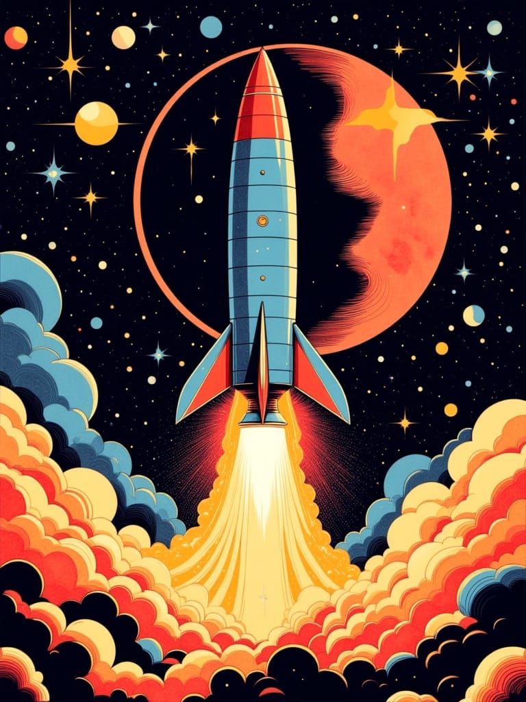 Psychedelic Pop-Art Rocketship Blasts Off in a Swirl of Colo...