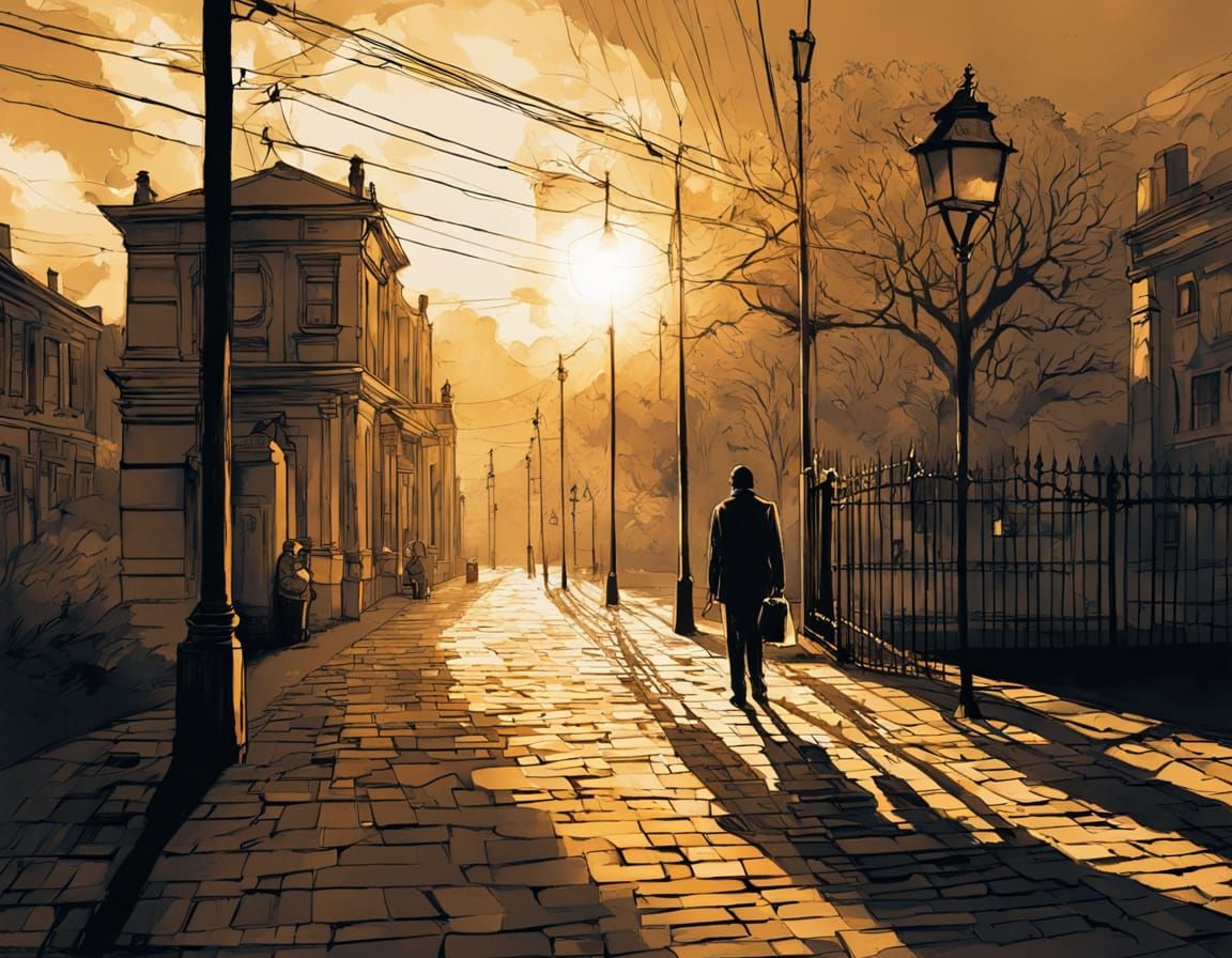 Vibrant London Street Scene in Expressive Charcoal Style