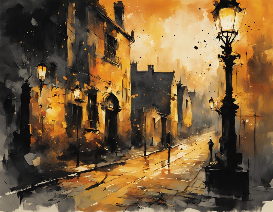 Surreal Evening Scene in Old London