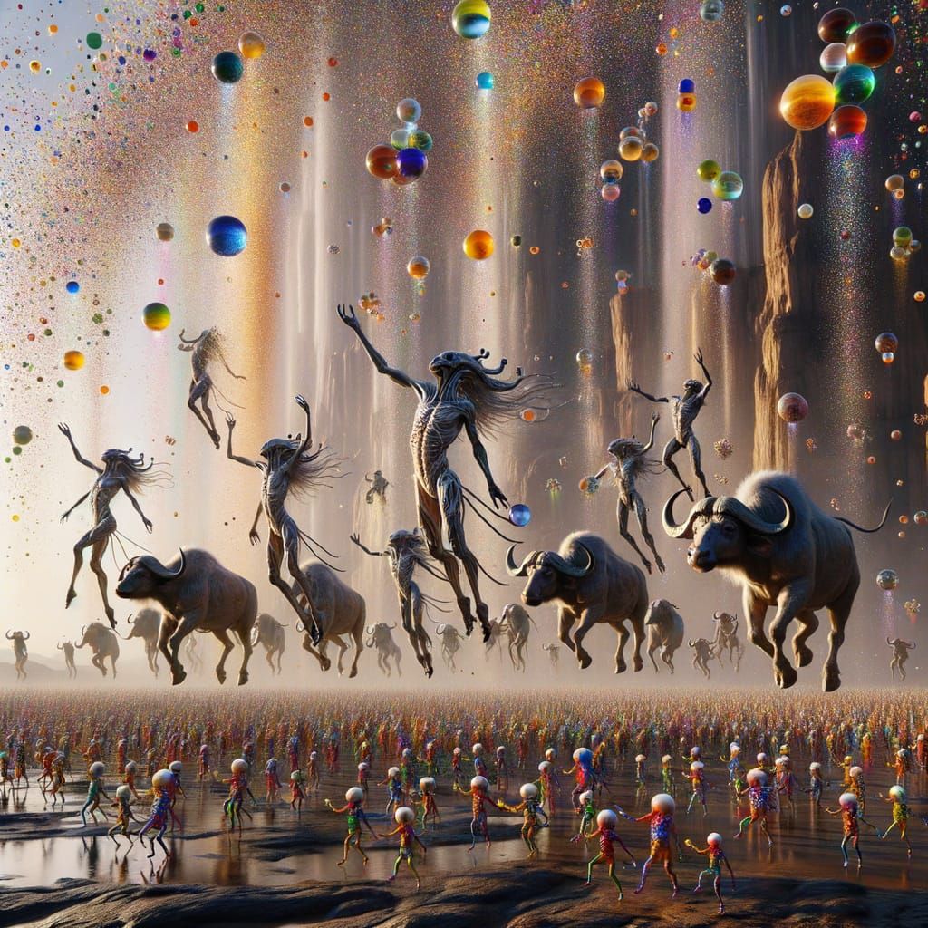 Eerie Alien Celebration in a Surreal Landscape