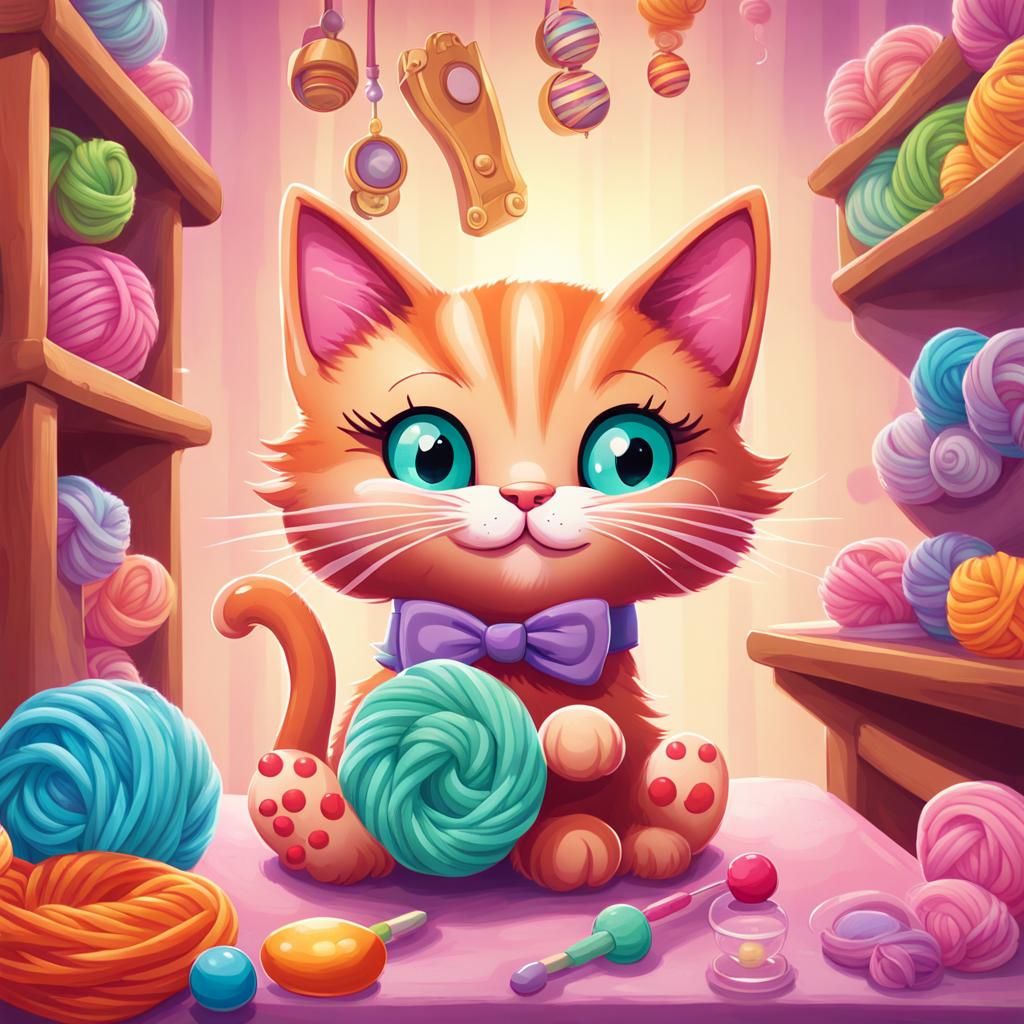 Candy Art Kitten Entrepreneur in Whimsical Cat Land