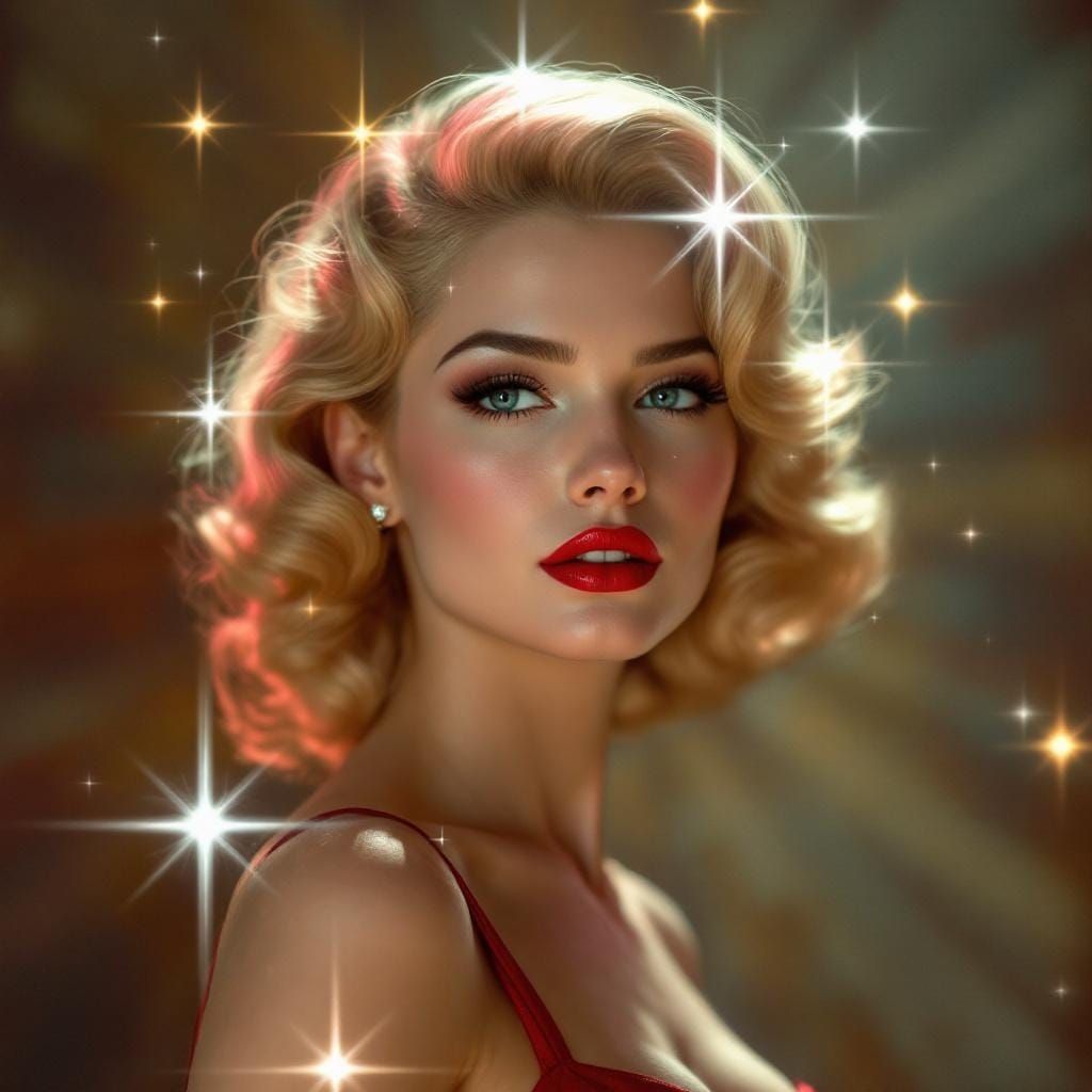 1950s Pin-Up with Star Filter in Art Nouveau Style