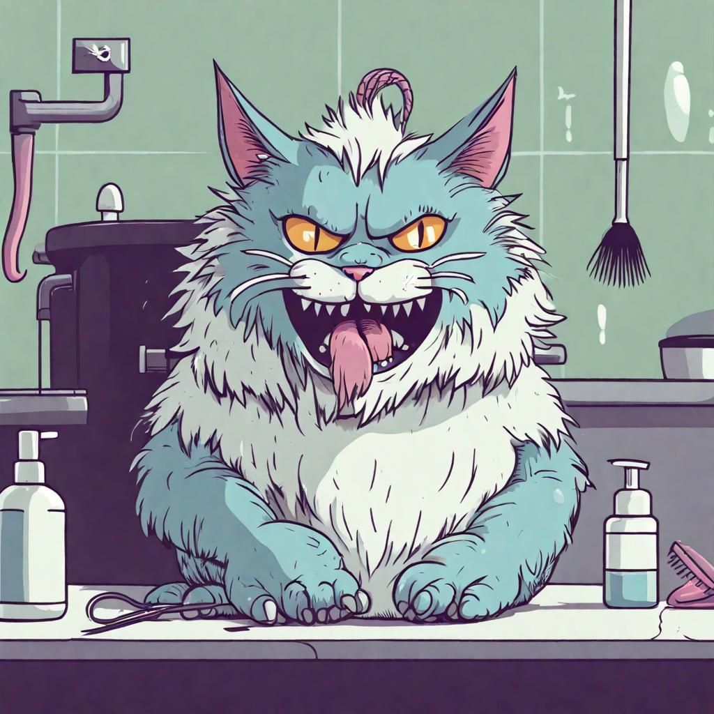 Scary Monster Cat Being Groomed