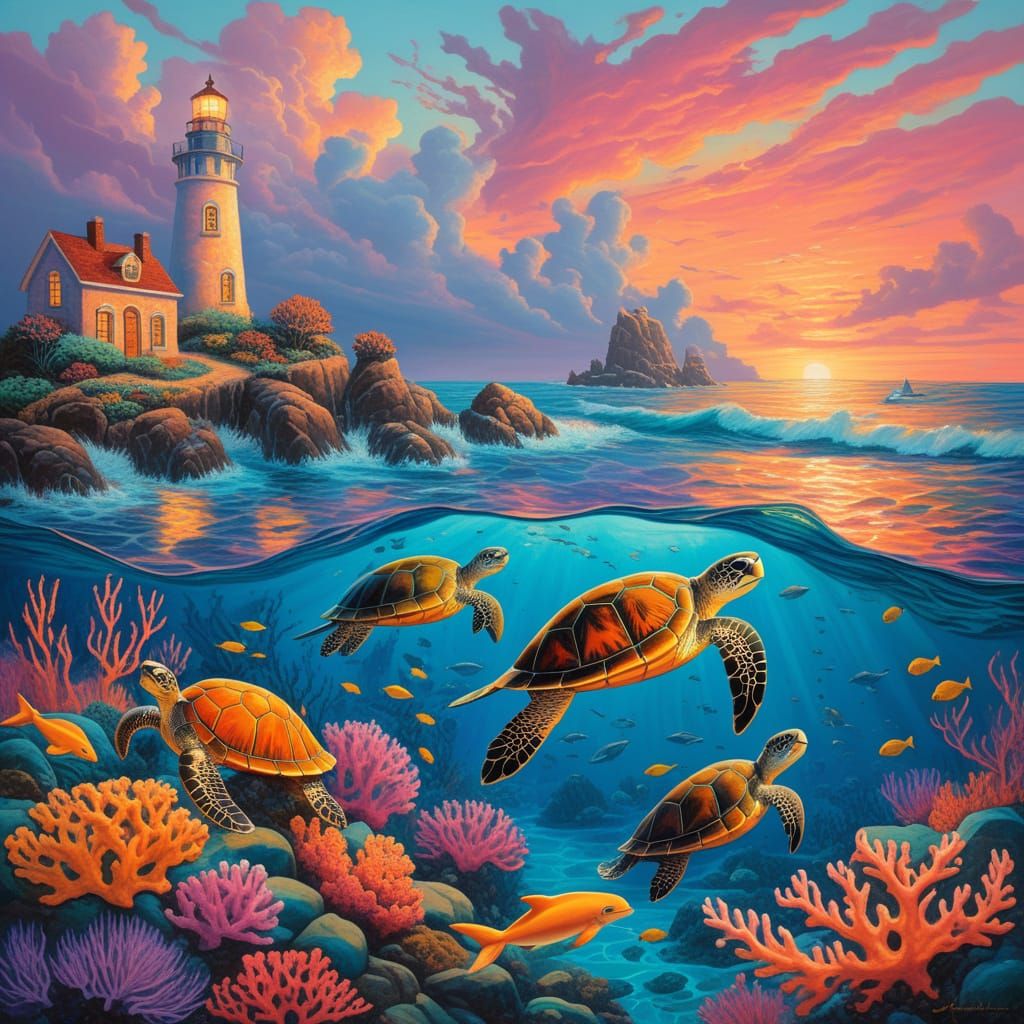 Surreal Coastal Scene in Dreamlike Aesthetic