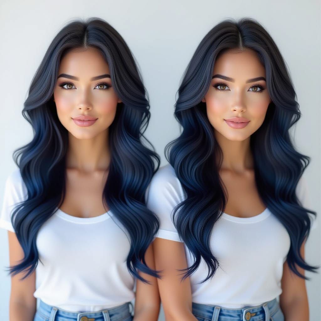 Hyperrealistic Woman with Wavy Blue Hair