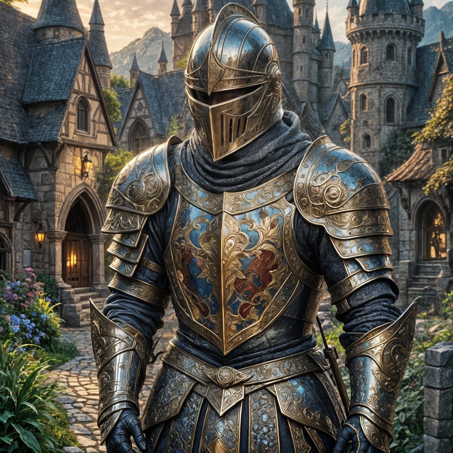 Epic Pointillism Knight Portrait in High Fantasy Style