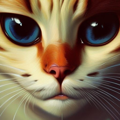 Blue-Eyed Cat Portrait in Hyperdetailed Digital Art
