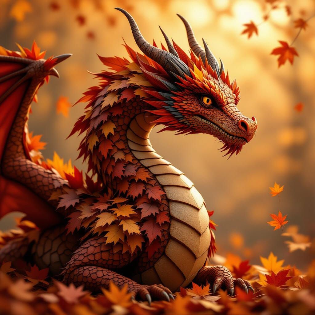 Autumn Leaf Dragon in Organic Digital Style