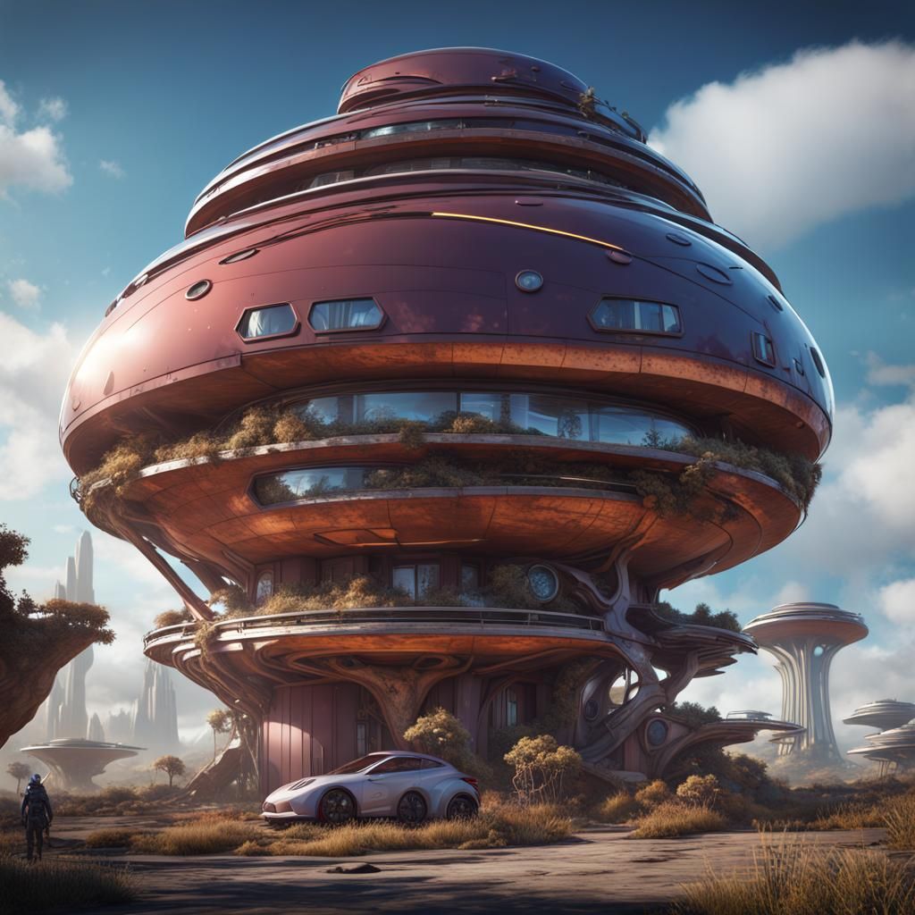 Space-Age Housing Design in Detailed Matte Painting