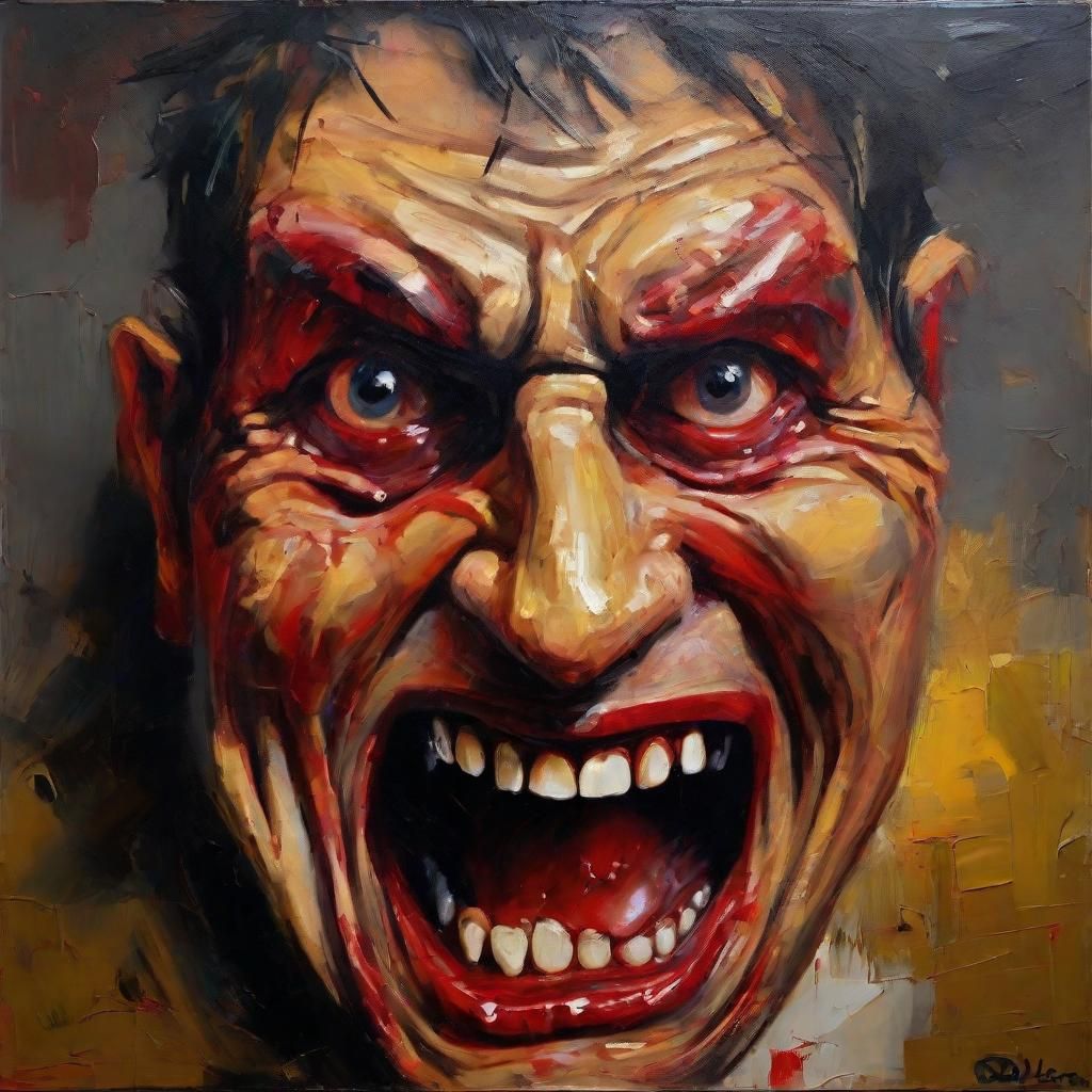 Grotesque Alcoholic Portrait in Oils