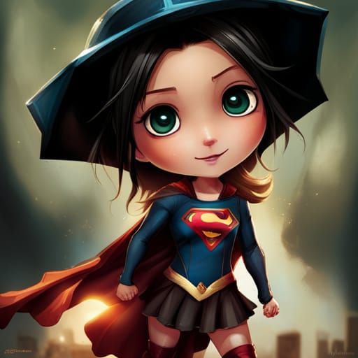 Adorable Chibi Supergirl in Streetwear: Splash Art