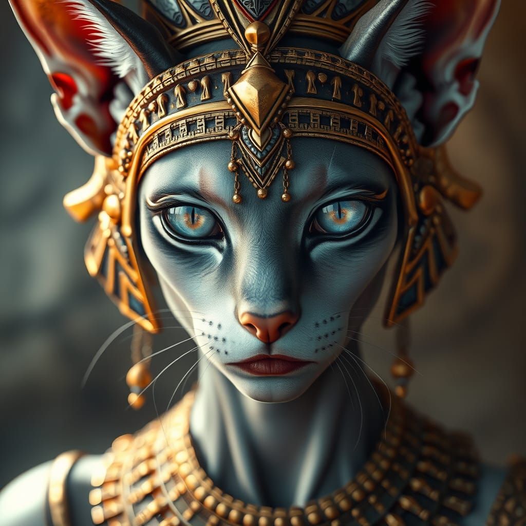 Ancient Egyptian Feline Queen with Silver Eyes