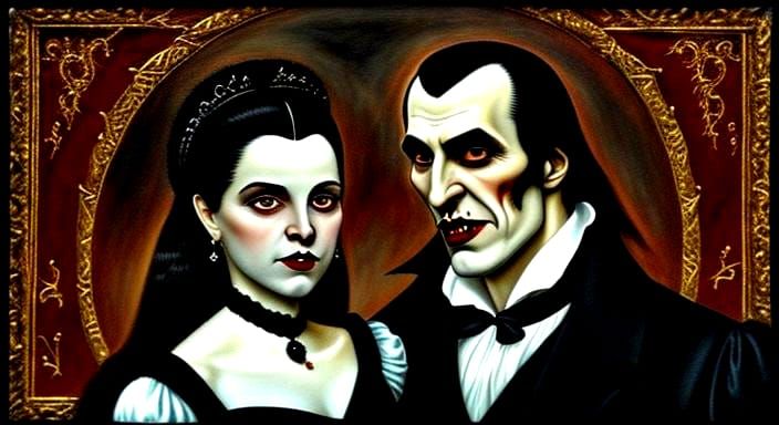 Dramatic Portrait of Dracula and Vampire Lady