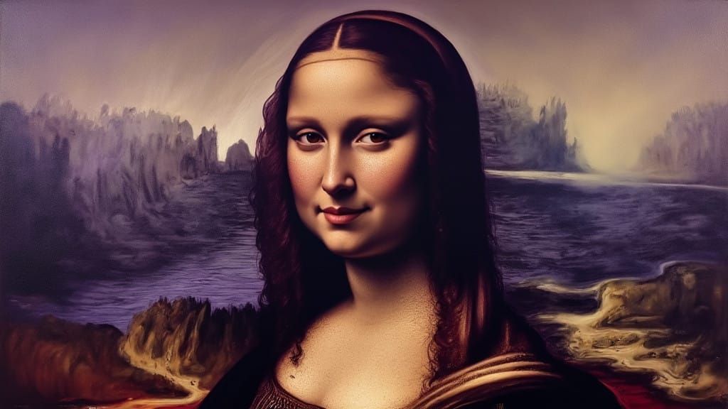 Purple Mona Lisa in Afrocentric Style with Vibrant Oil Color...