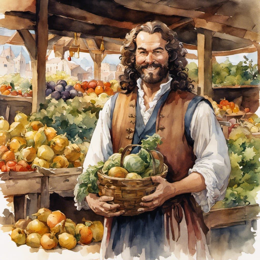 Tudor Merchant in Renaissance Market, Comic Book Style