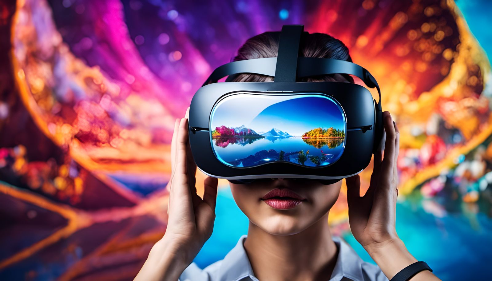 Colorful Fantasy World Reflected in VR Headset