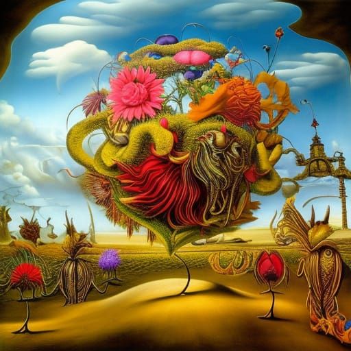 Surreal Plant Parade in Dali Style, 3D Render