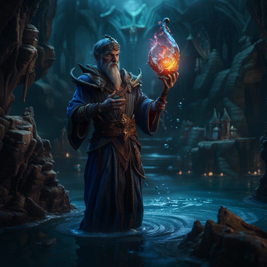 Detailed Matte Painting of a Water Sorcerer