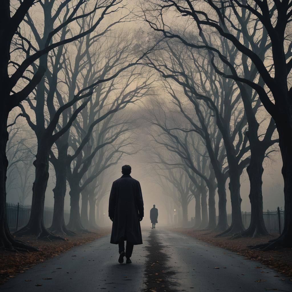 Eerie Figure Walks Dark Autumn Street