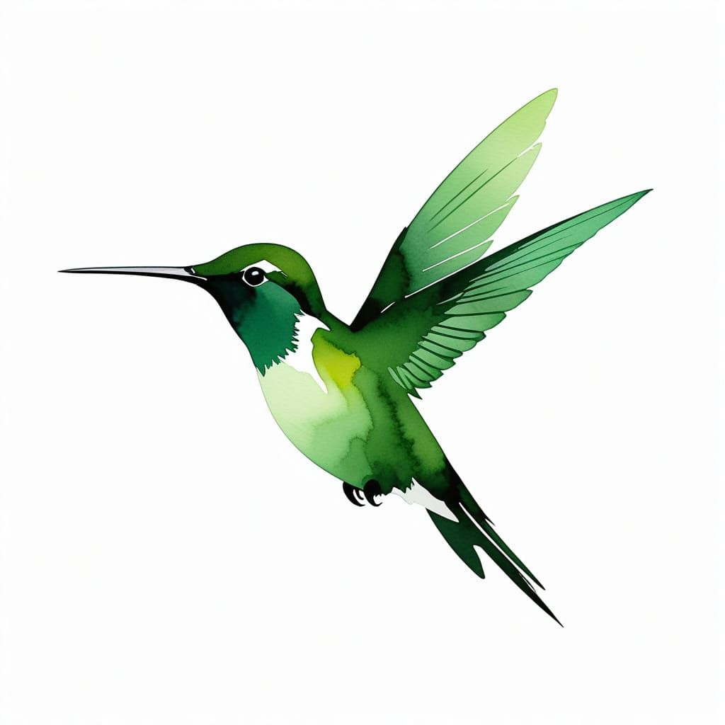 Minimalist Green Hummingbird Silhouette in Alcohol Ink