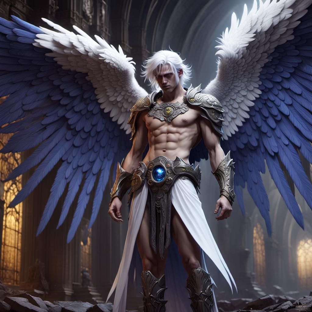 Fallen Angel with Contrasting Wings, Dark Fantasy Art