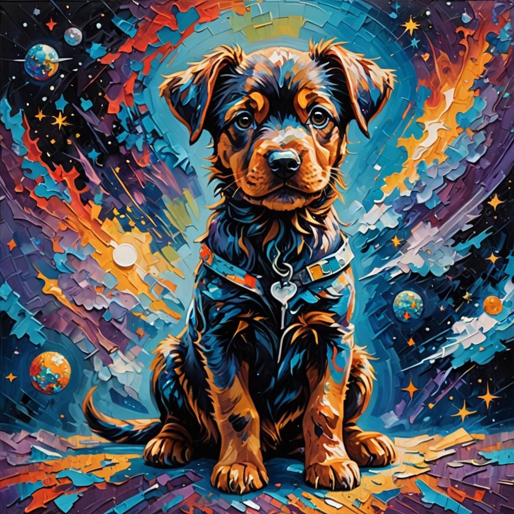 Galactic Puppy Wonder: An Impasto Painting