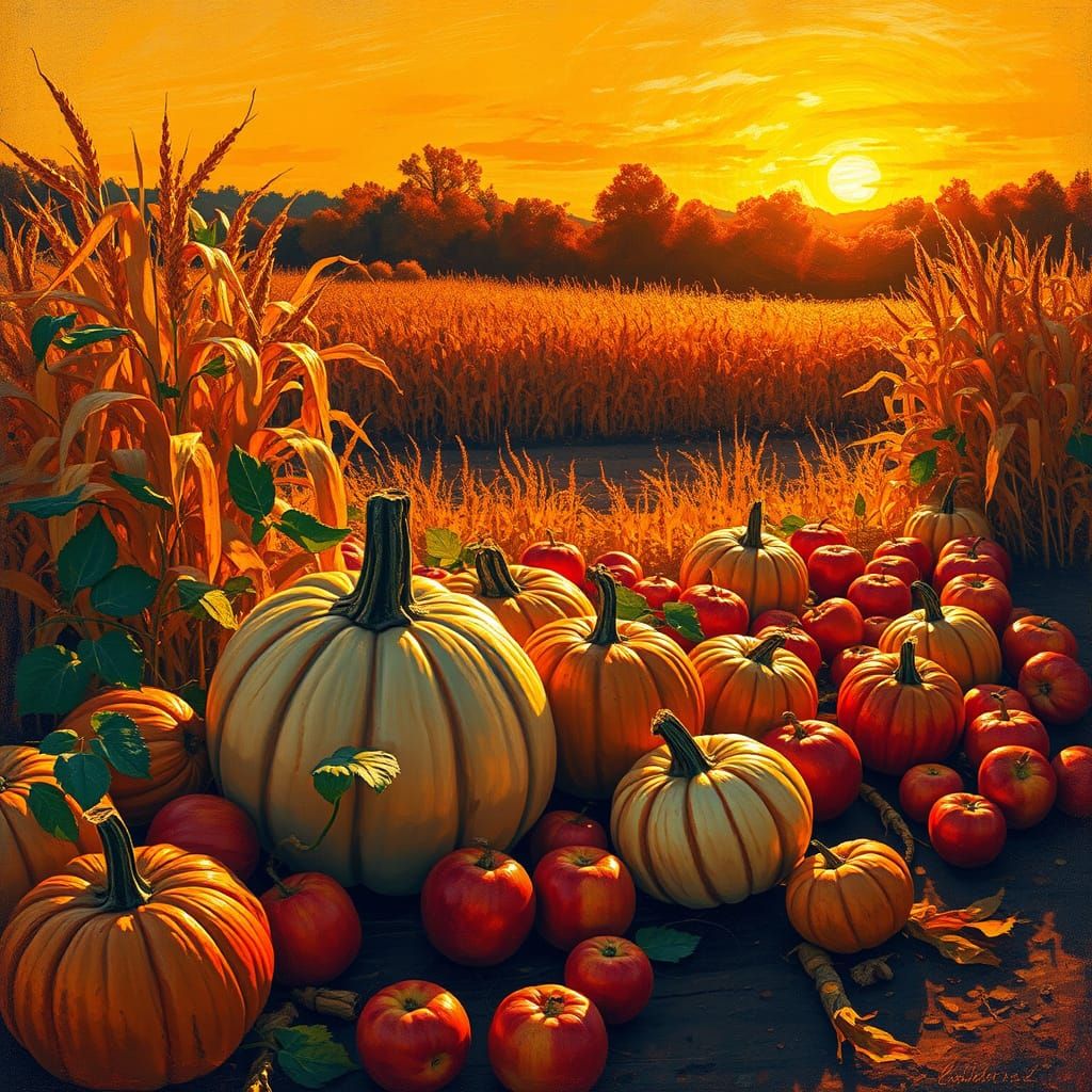 Bountiful Autumn Harvest in Golden Hour Light