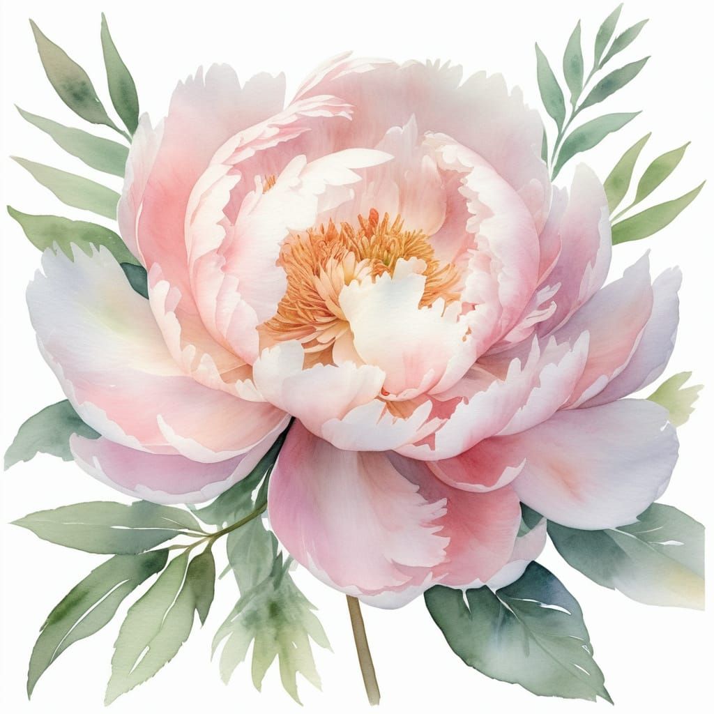 Watercolor Peony Blooms in Morning Mist