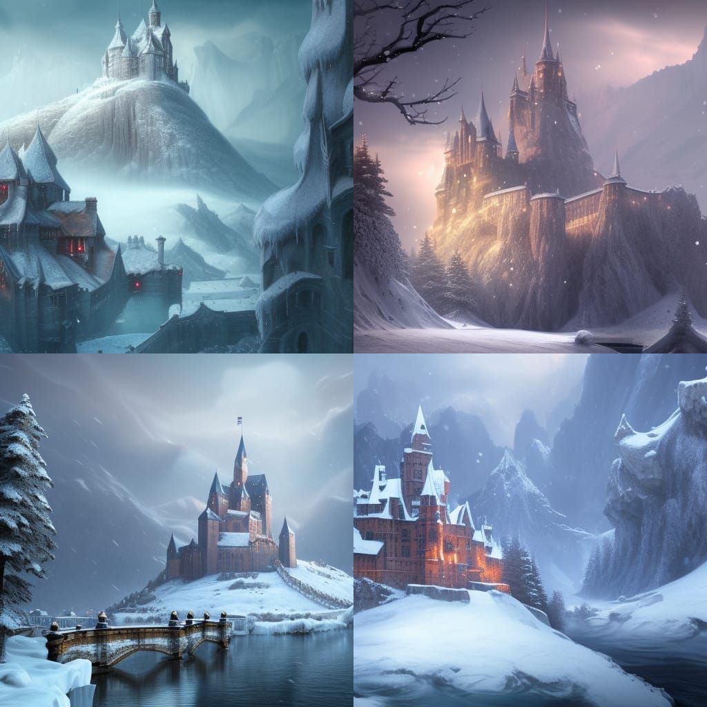 Winter Castle on Snowy Hill: Fantasy Concept Art
