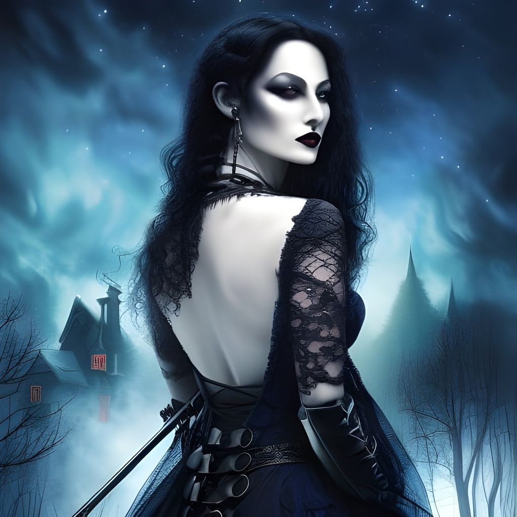 Mysterious Gothic Woman in Dark Fantasy Oil Painting