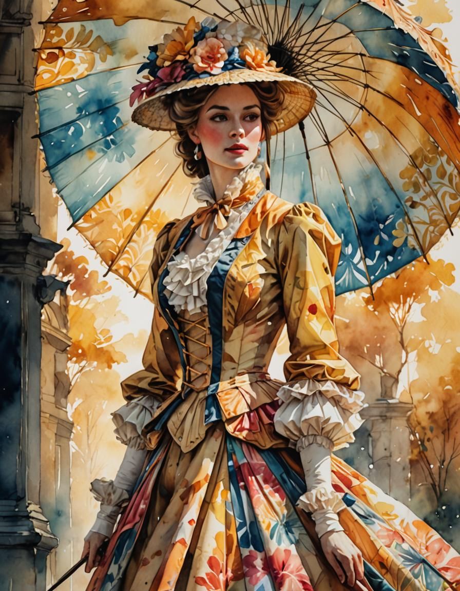 Woman in Vibrant Costume: Watercolor Illustration
