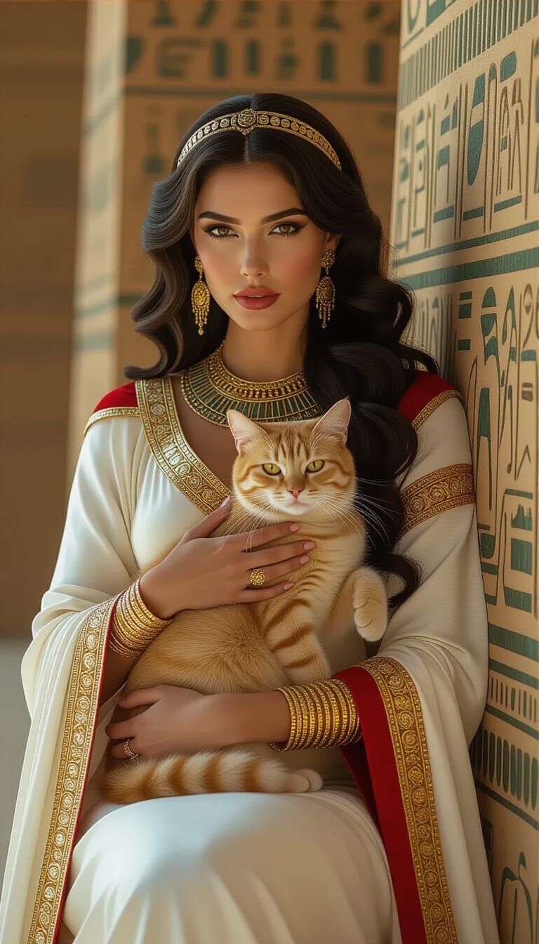 Egyptian Woman with Cat in Cinematic Style
