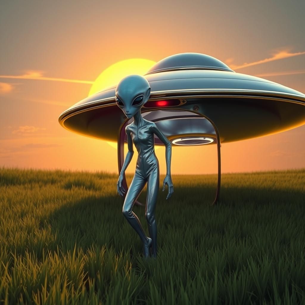 Alien Landing on Earth in Retro-Futuristic Style