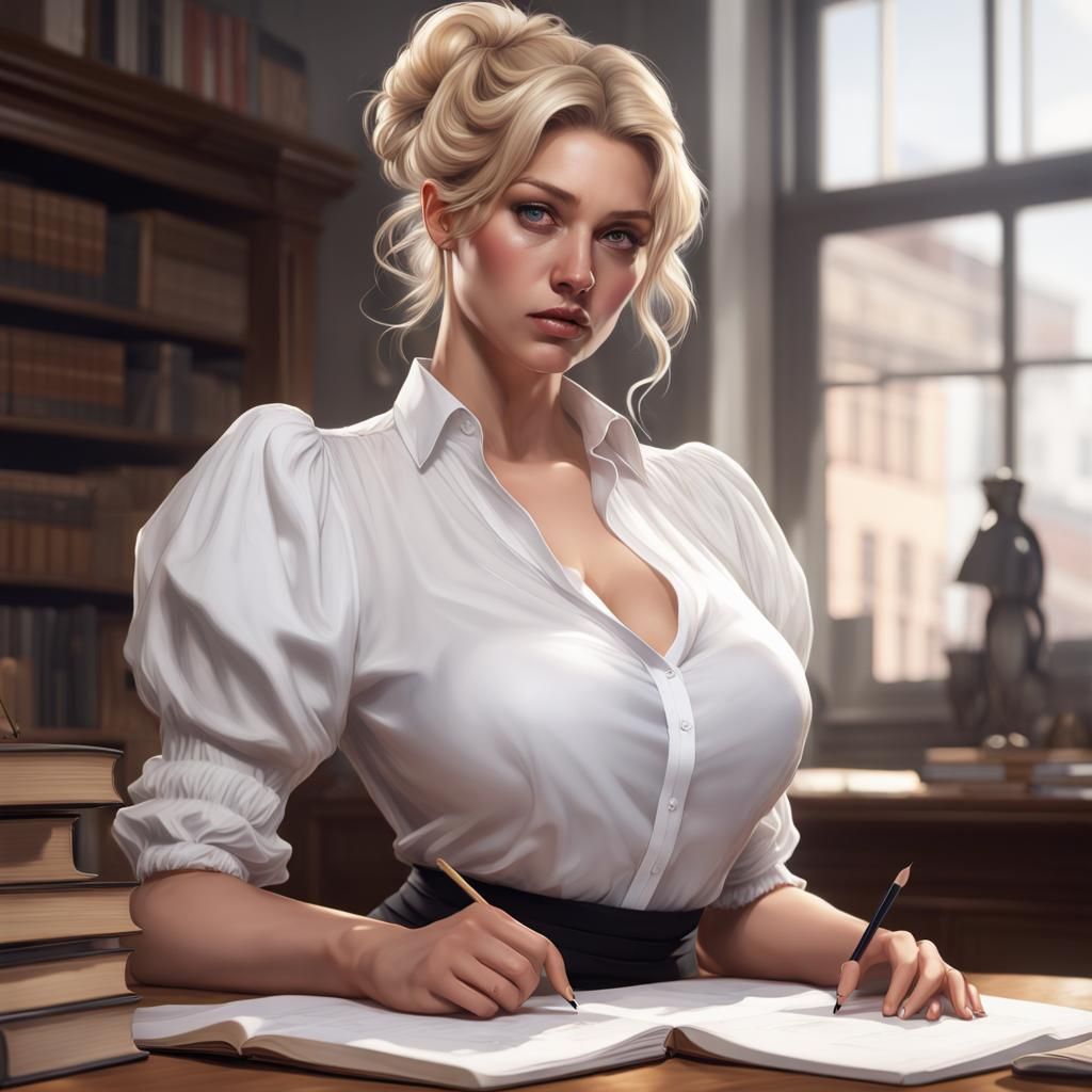 Photorealistic 3D Render of Young Woman Studying