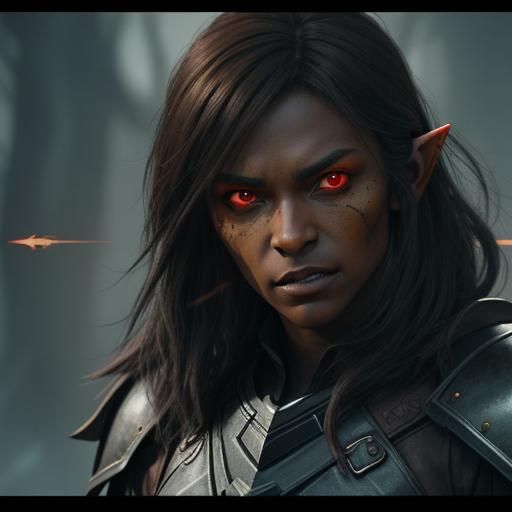 Dark Elf Vampire with Daggers in Cinematic Style
