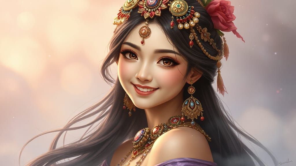 Eastern Woman with Ethereal Fantasy Headpiece Smiling
