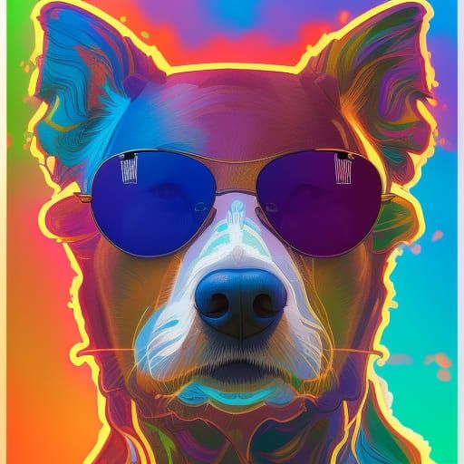 Rainbow Dog Portrait in Hyperdetailed Digital Art