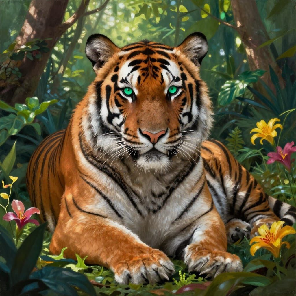Majestic Siberian Tiger in Vibrant Jungle