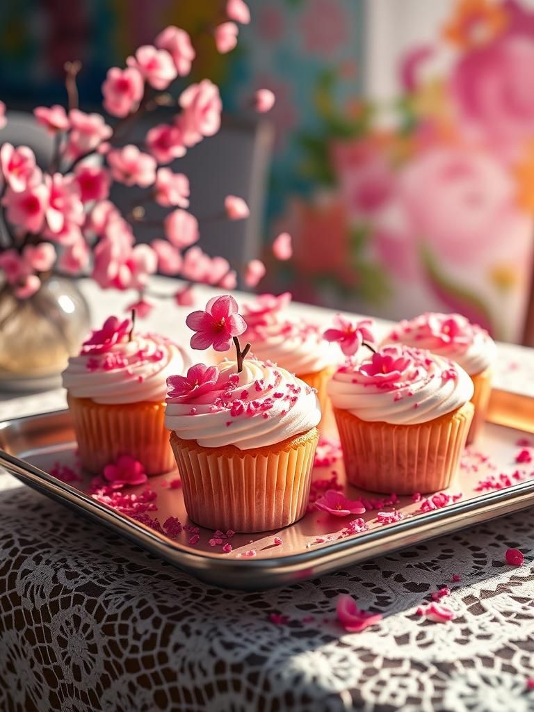 Cherry Blossom Cupcakes on April Table, Splash Art