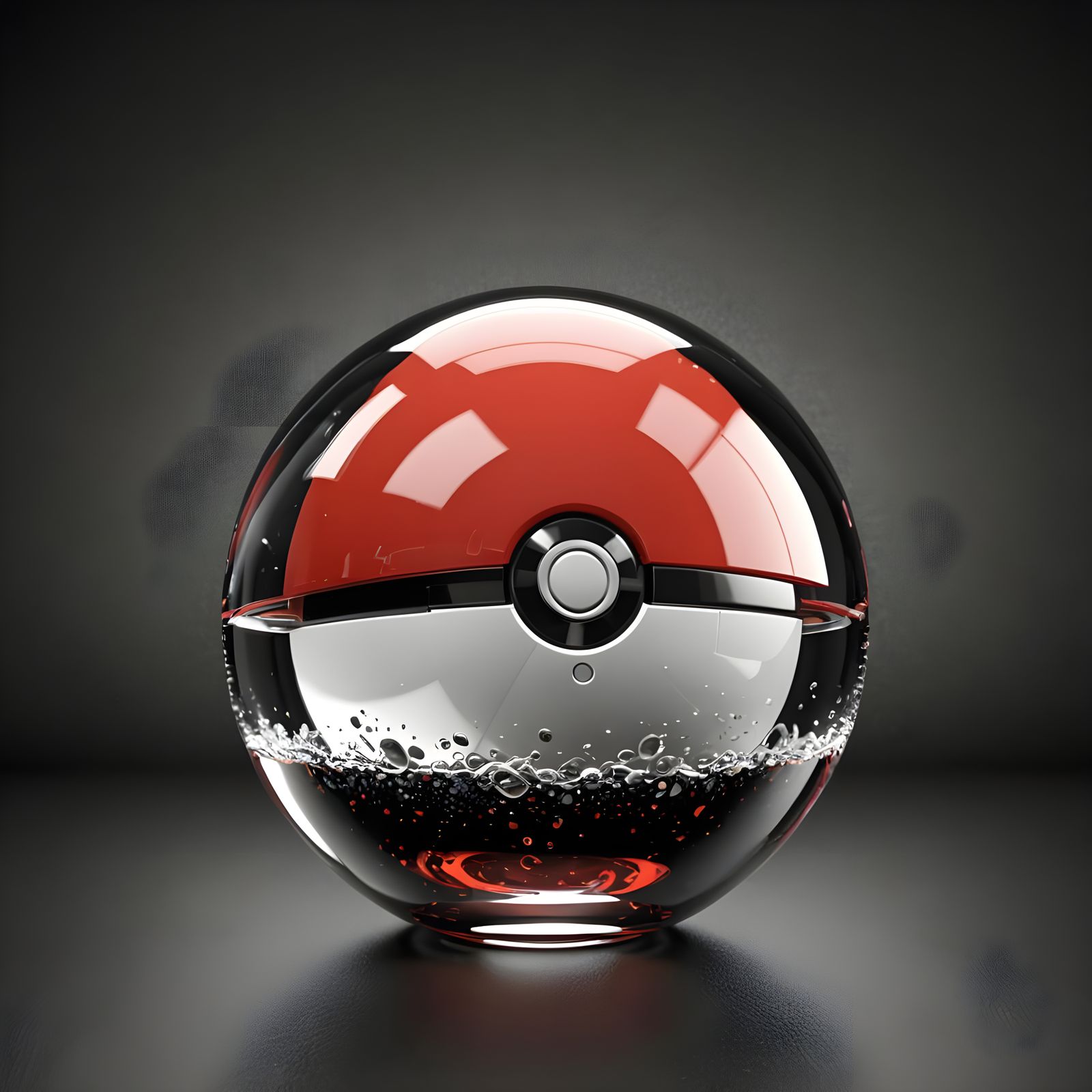 Glass Pokéball 3D Render, Hyperdetailed