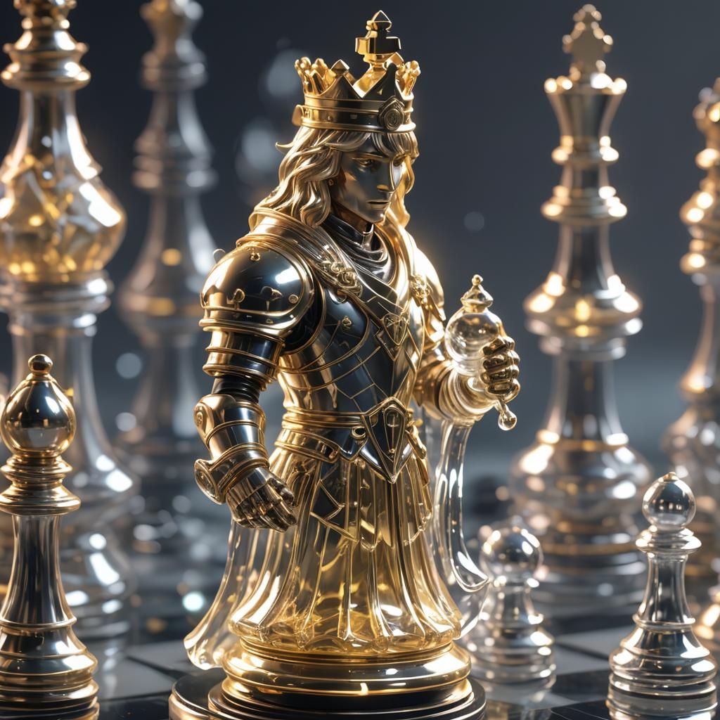 Glowing 3D Glass Chess Piece in Anime Style