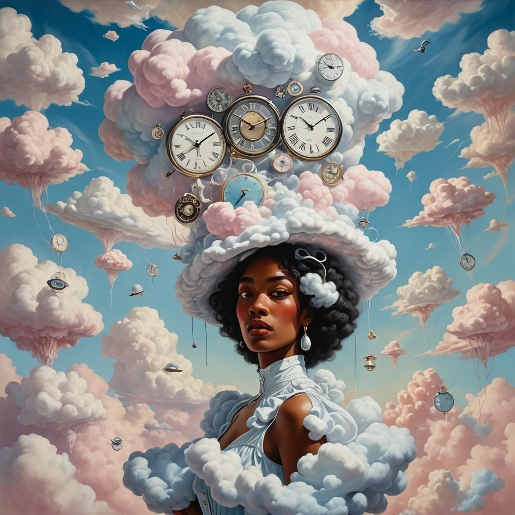 Dreamlike Surreal Portrait with Melting Clocks