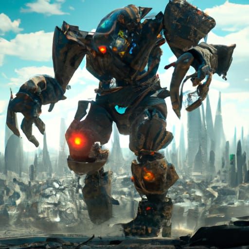 Giant Robot Stomps Through Moon City