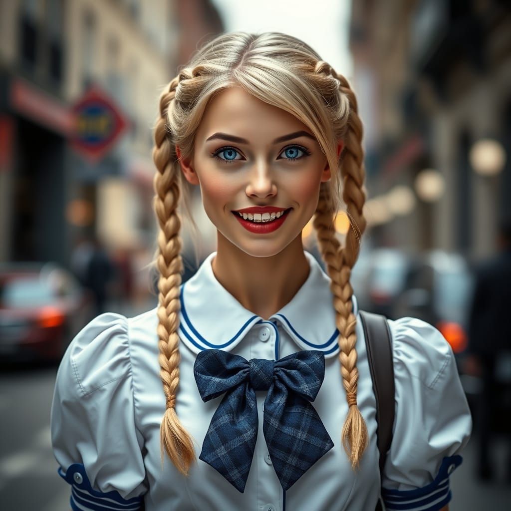 Elegant Schoolgirl Portrait in Vibrant Colors