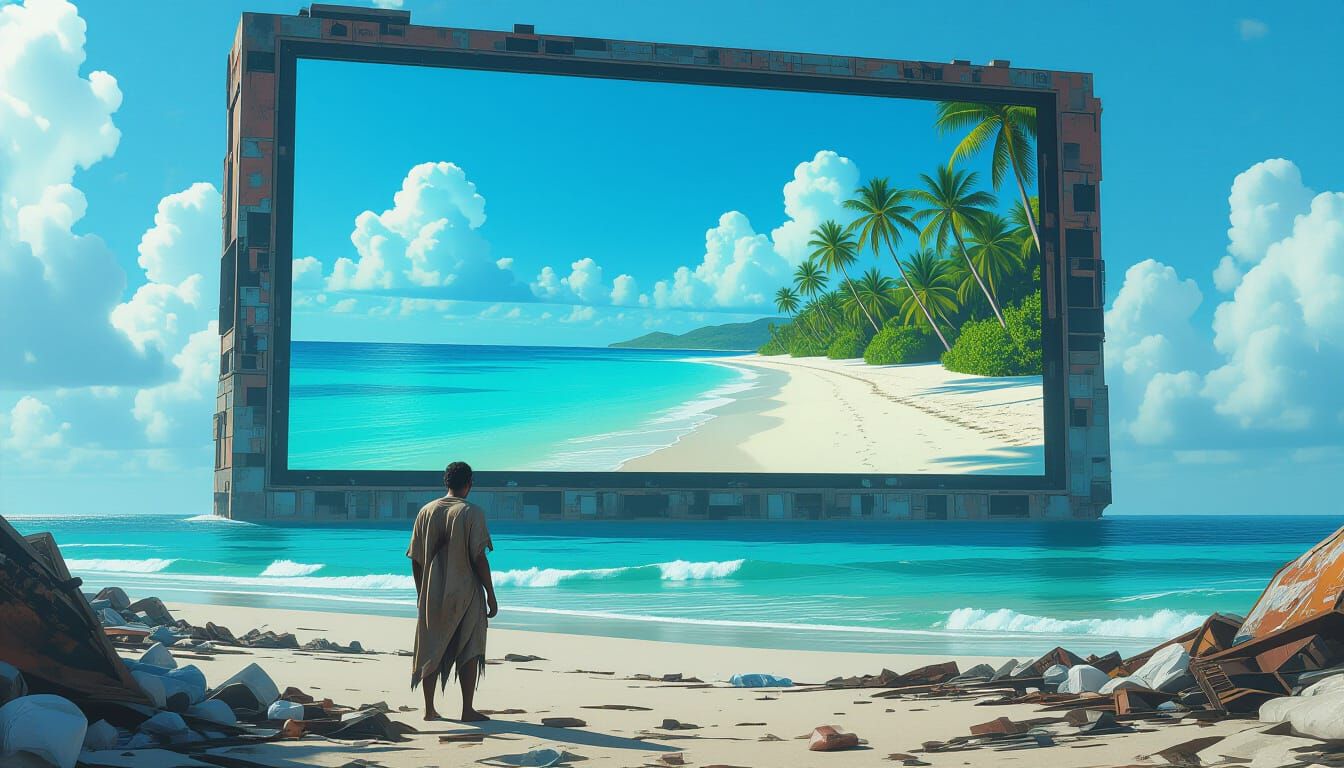 Dystopian Beach Contrasts Tropical Paradise on Giant Screen