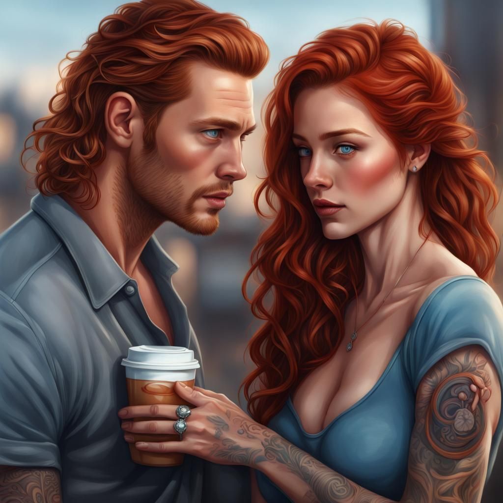 Romantic Couple Embrace: Detailed Digital Portrait